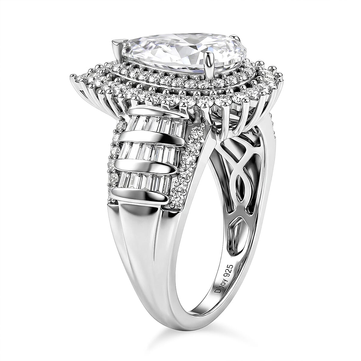 D'Joy Moissanite 3.20 ctw Ring in Rhodium Over Sterling Silver (Size 10.0) image number 3