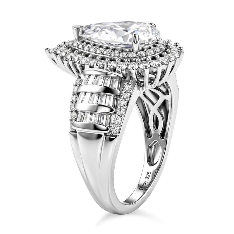 D'Joy Moissanite 3.20 ctw Royal Radiance Ring in Rhodium Over Sterling Silver (Size 6.0)