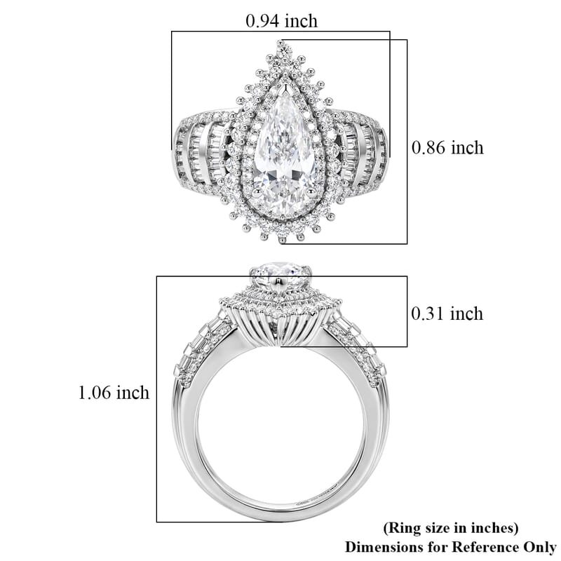 D'Joy Moissanite 3.20 ctw Royal Radiance Ring in Rhodium Over Sterling Silver (Size 6.0)