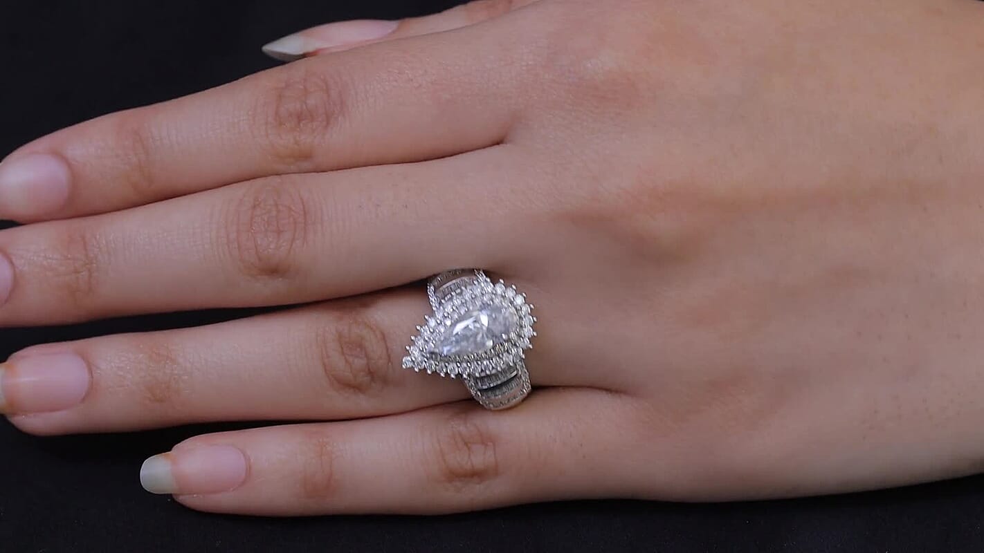 D'Joy Moissanite 3.60 ctw Ring in Rhodium Over Sterling Silver