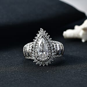 D'Joy Moissanite 3.20 ctw Ring in Rhodium Over Sterling Silver (Size 7.0)