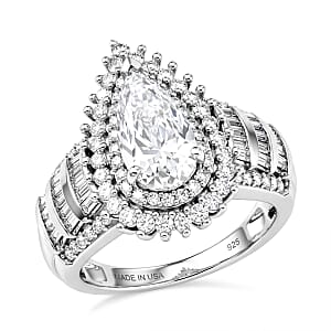 D'Joy Moissanite 3.20 ctw Ring in Rhodium Over Sterling Silver (Size 8.0)