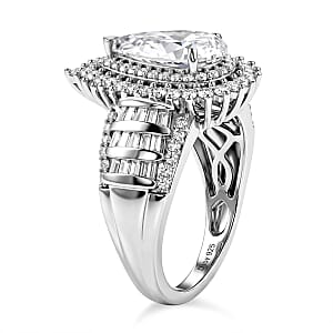 D'Joy Moissanite 3.20 ctw Ring in Rhodium Over Sterling Silver (Size 8.0)