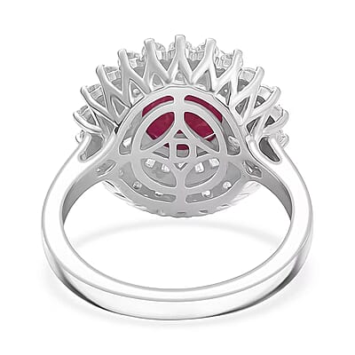 Certified & Appraised D'Joy Premium Montepuez Ruby and Moissanite 4.00 ctw Ring in Rhodium Over Sterling Silver (Size 6.0)