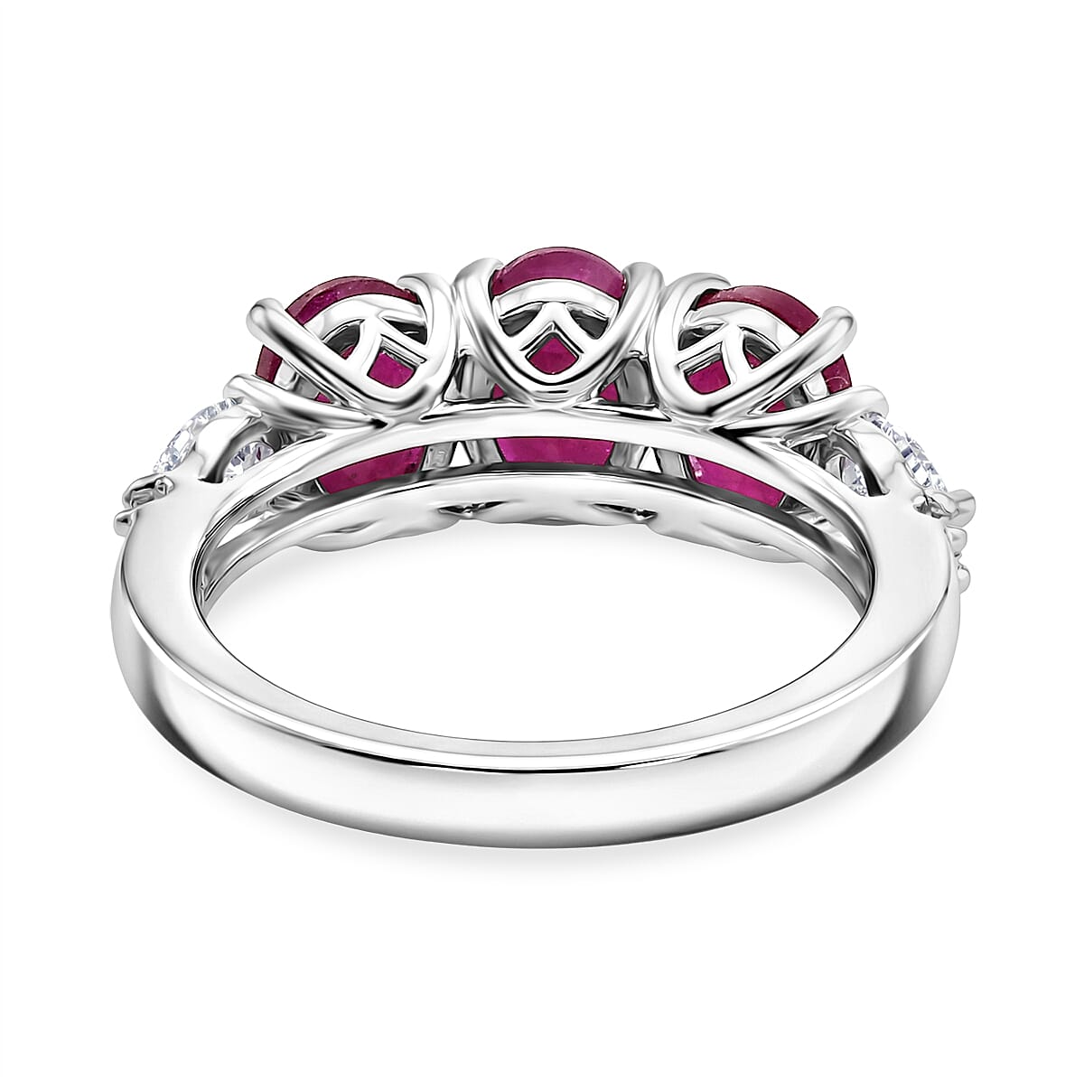 Certified & Appraised D'Joy Premium Montepuez Ruby and Moissanite 4.00 ctw Ring in Rhodium Over Sterling Silver (Size 9.0) image number 4