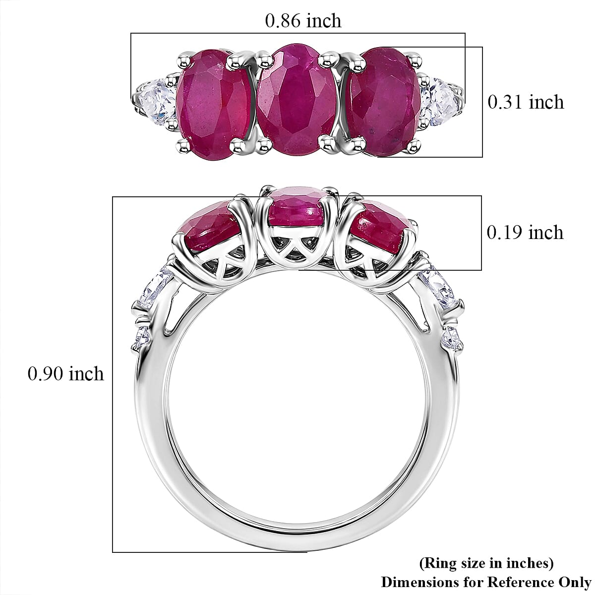 Certified & Appraised D'Joy Premium Montepuez Ruby and Moissanite 4.00 ctw Ring in Rhodium Over Sterling Silver (Size 9.0) image number 5