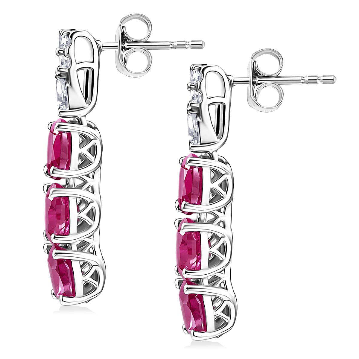 Certified & Appraised D'Joy Premium Montepuez Ruby and Moissanite 4.78 ctw Earrings in Rhodium Over Sterling Silver image number 3