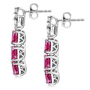 Certified & Appraised D'Joy Premium Montepuez Ruby and Moissanite 4.78 ctw Earrings in Rhodium Over Sterling Silver