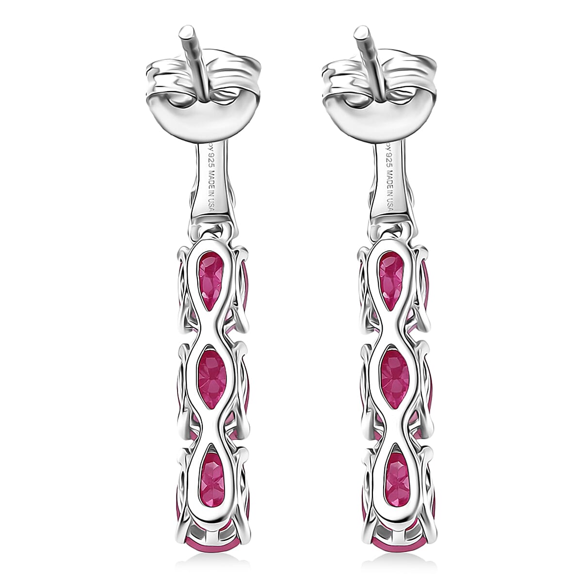 Certified & Appraised D'Joy Premium Montepuez Ruby and Moissanite 4.78 ctw Earrings in Rhodium Over Sterling Silver image number 4