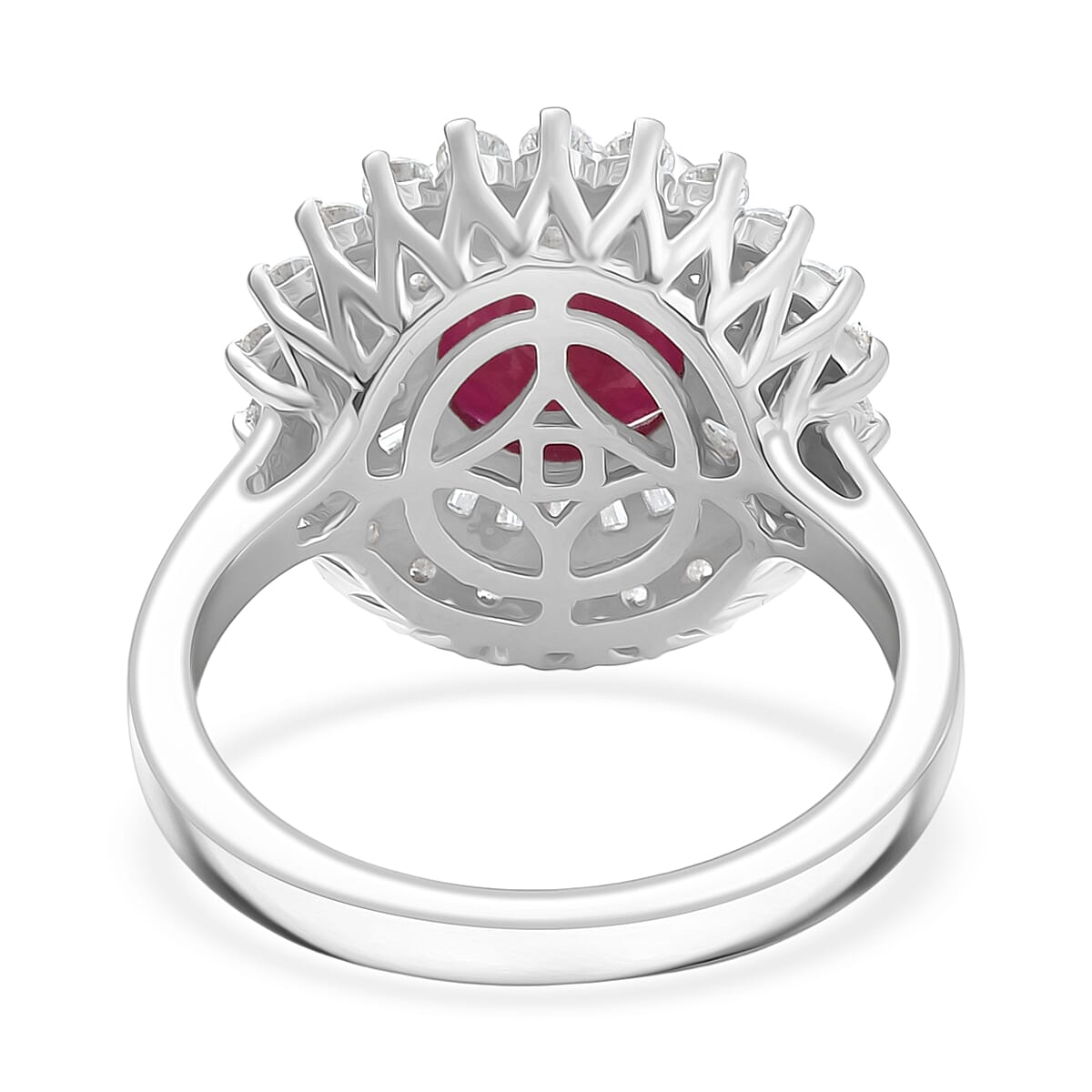 Certified & Appraised D'Joy Premium Royal Ruby and Moissanite 3.70 ctw Ring in Rhodium Over Sterling Silver (Size 10.0) (Del. in 10-12 Days) image number 4