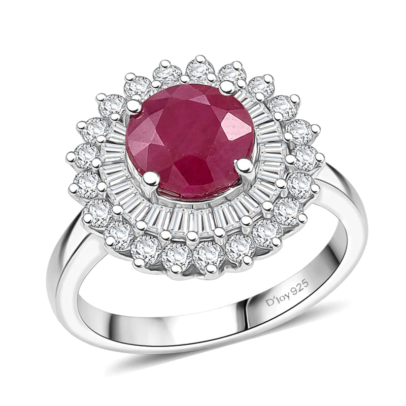 Certified & Appraised D'Joy Premium Royal Ruby and Moissanite 3.70 ctw Ring in Rhodium Over Sterling Silver (Size 6.0)