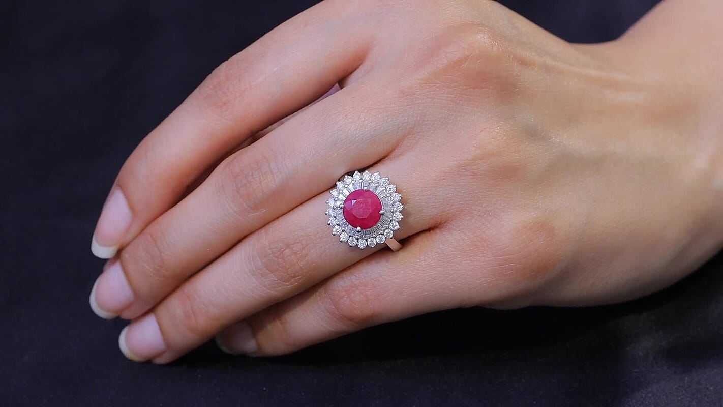 Certified & Appraised D'Joy Premium Royal Ruby, Moissanite Ring in Rhodium Over Sterling Silver (Size 10.0) 3.70 ctw
