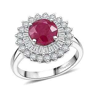 Certified & Appraised D'Joy Premium Royal Ruby and Moissanite 3.70 ctw Ring in Rhodium Over Sterling Silver (Size 8.0) (Del. in 10-12 Days)