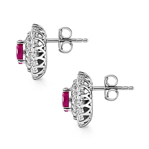 Certified & Appraised D'Joy Premium Royal Ruby and Moissanite 4.30 ctw Earrings in Rhodium Over Sterling Silver (Del. in 10-12 Days)