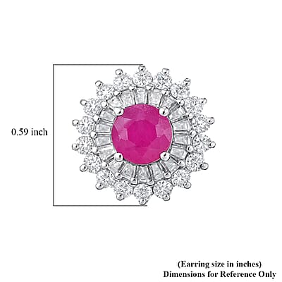 Certified & Appraised D'Joy Premium Royal Ruby and Moissanite 4.30 ctw Earrings in Rhodium Over Sterling Silver