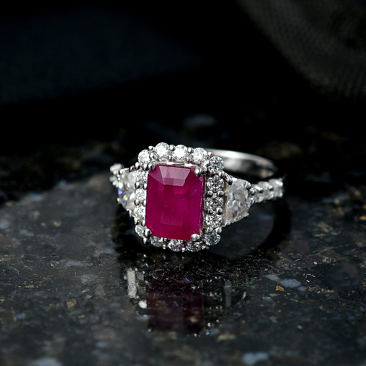 Certified & Appraised D'Joy Premium Royal Ruby and Moissanite 3.20 ctw Ring in Rhodium Over Sterling Silver (Size 10.0) image number 1
