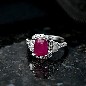Certified & Appraised D'Joy Premium Royal Ruby and Moissanite 3.20 ctw Ring in Rhodium Over Sterling Silver (Size 10.0)