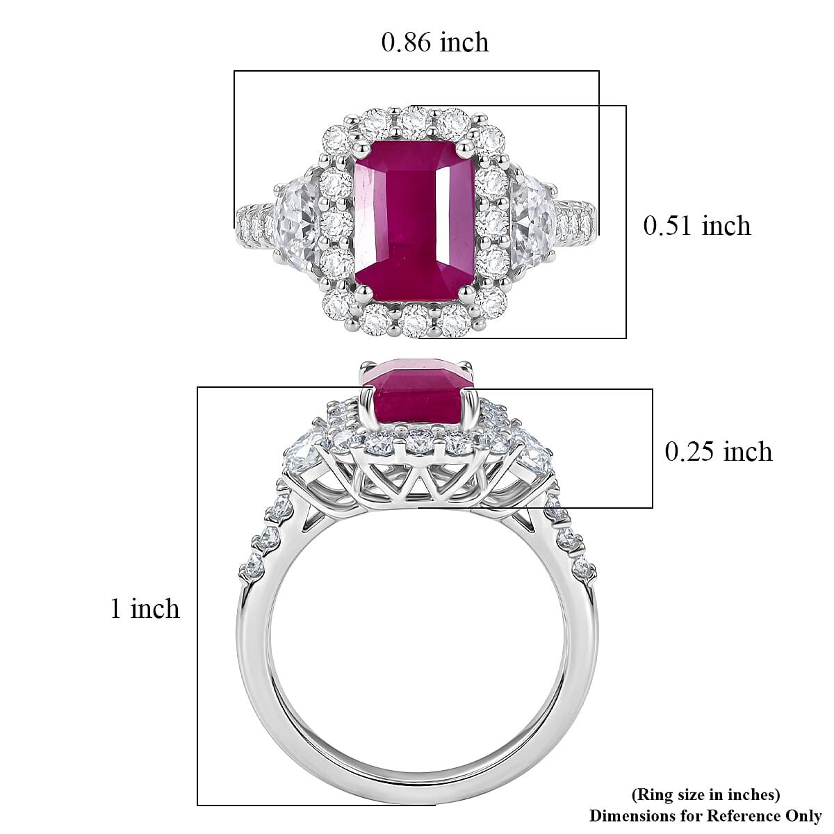 Certified & Appraised D'Joy Premium Royal Ruby and Moissanite 3.20 ctw Ring in Rhodium Over Sterling Silver (Size 10.0) image number 5
