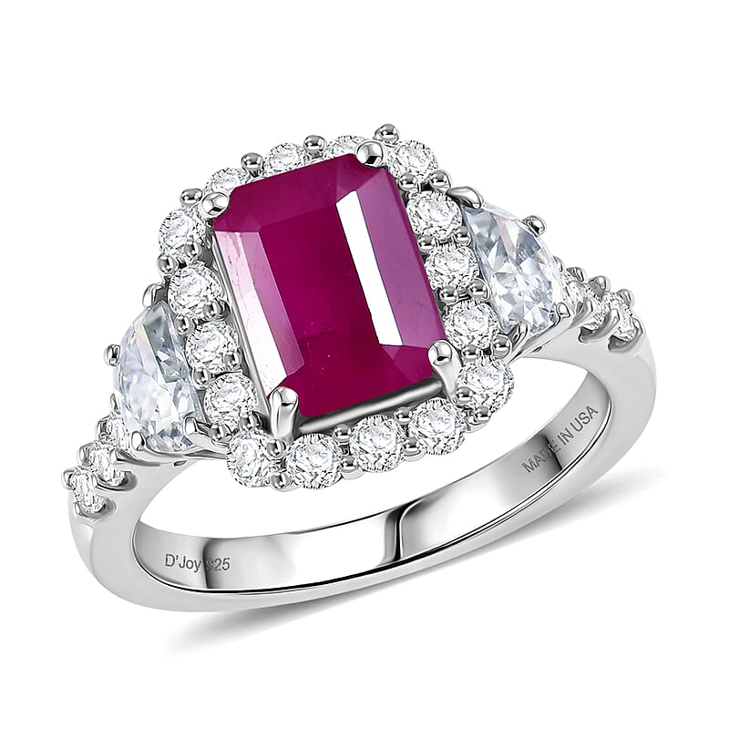 Certified & Appraised D'Joy Premium Royal Ruby and Moissanite 3.20 ctw Ring in Rhodium Over Sterling Silver (Size 6.0)