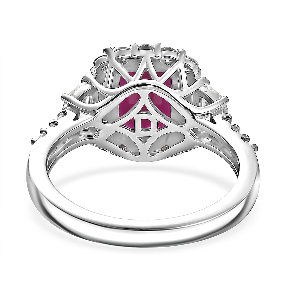 Certified & Appraised D'Joy Premium Royal Ruby and Moissanite 3.20 ctw Ring in Rhodium Over Sterling Silver (Size 6.0)