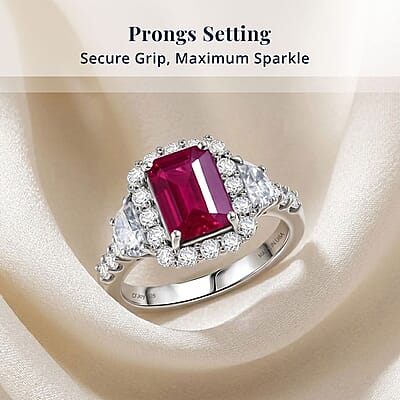 Certified & Appraised D'Joy Premium Royal Ruby and Moissanite 3.20 ctw Ring in Rhodium Over Sterling Silver (Size 6.0)