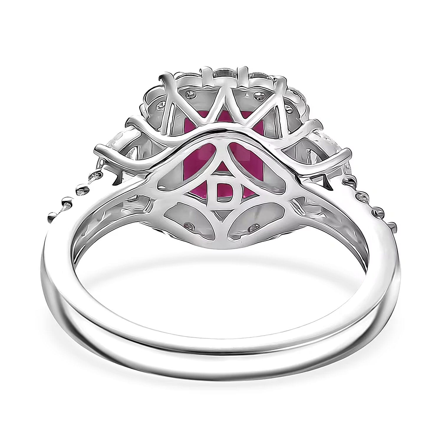 Certified & Appraised D'Joy Premium Royal Ruby and Moissanite 3.20 ctw Ring in Rhodium Over Sterling Silver (Size 6.0)