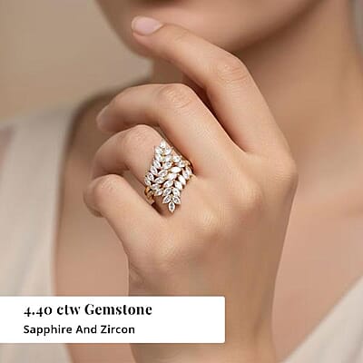 EverTrue Lab Created White Sapphire 4.40 ctw Leaf Vine Ring in 18K YG Plated (Size 11.0)