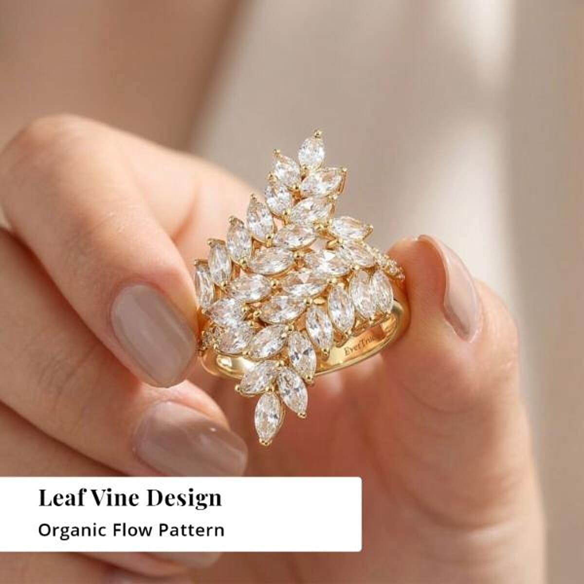 EverTrue Lab Created White Sapphire 4.40 ctw Leaf Vine Ring in 18K YG Plated (Size 5.0) image number 4