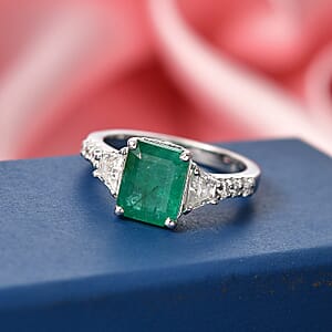 Certified & Appraised D'Joy Premium Kagem Zambian Emerald and Moissanite 2.90 ctw Ring in Rhodium Over Sterling Silver (Size 10.0)