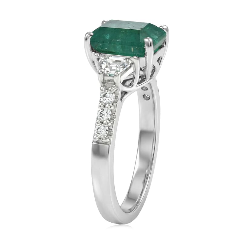 Certified & Appraised D'Joy Premium Kagem Zambian Emerald and Moissanite 2.90 ctw Ring in Rhodium Over Sterling Silver (Size 10.0)
