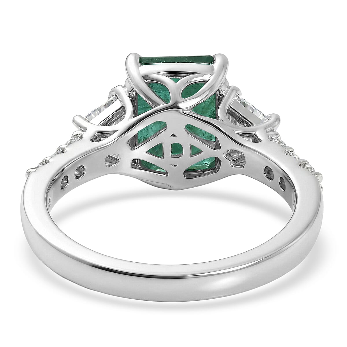 Certified & Appraised D'Joy Premium Kagem Zambian Emerald and Moissanite 2.90 ctw Ring in Rhodium Over Sterling Silver (Size 10.0) image number 4