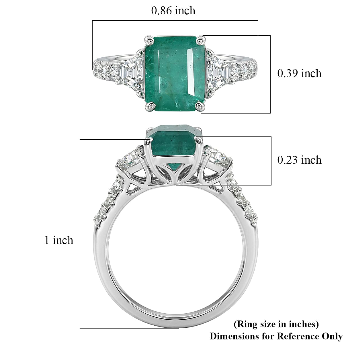 Certified & Appraised D'Joy Premium Kagem Zambian Emerald and Moissanite 2.90 ctw Ring in Rhodium Over Sterling Silver (Size 6.0) image number 5