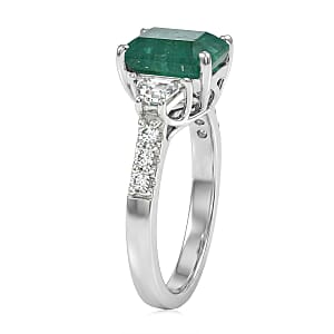 Certified & Appraised D'Joy Premium Kagem Zambian Emerald and Moissanite 2.90 ctw Ring in Rhodium Over Sterling Silver (Size 7.0)
