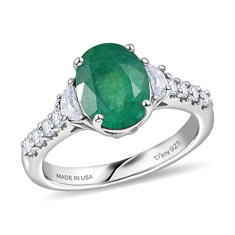 Certified & Appraised D'Joy Premium Kagem Zambian Emerald and Moissanite 2.10 ctw Ring in Rhodium Over Sterling Silver (Size 10.0)