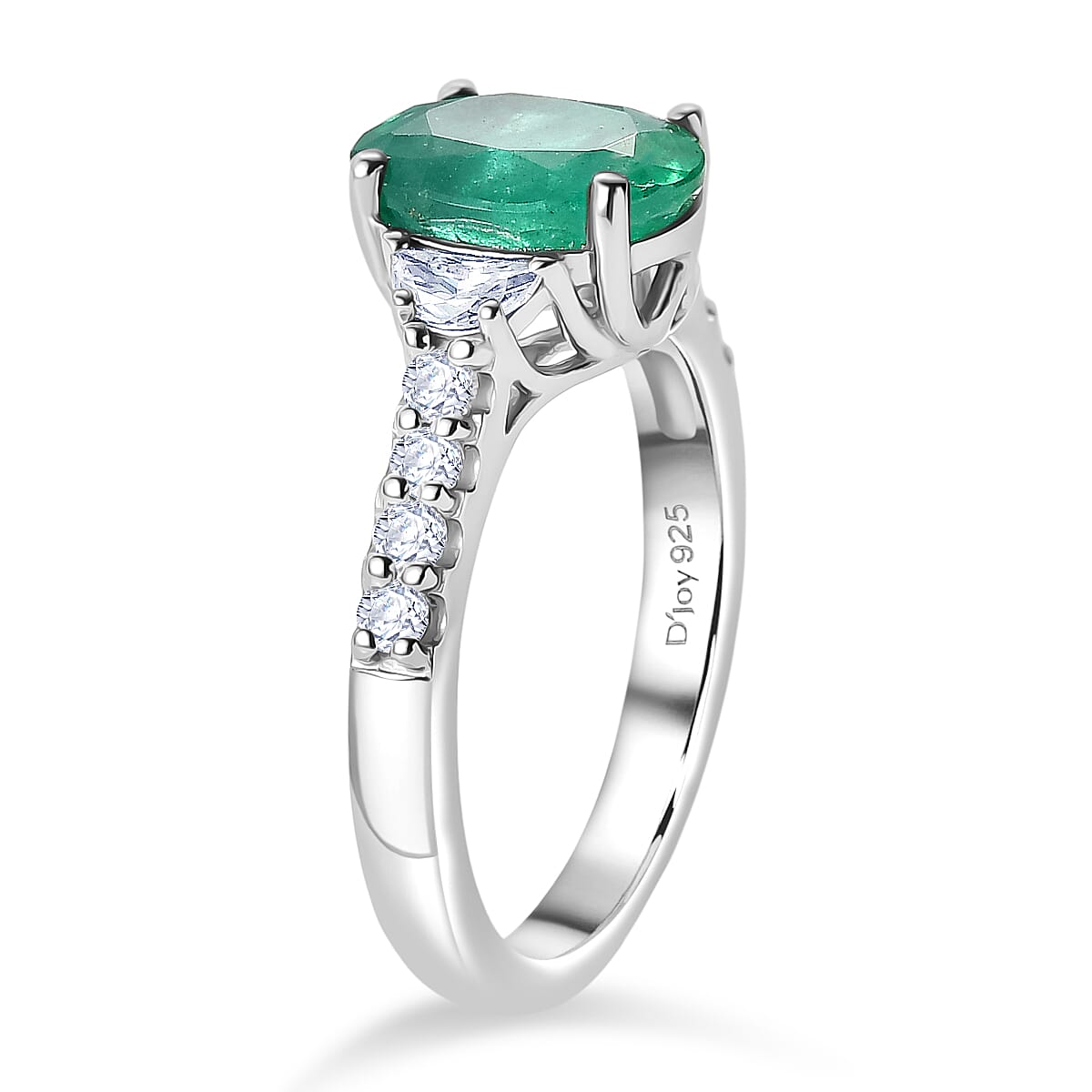 Certified & Appraised D'Joy Premium Kagem Zambian Emerald, Moissanite Ring in Rhodium Over Sterling Silver (Size 10.0) 2.10 ctw