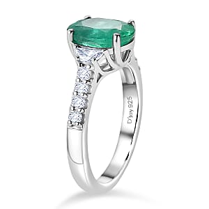 Certified & Appraised D'Joy Premium Kagem Zambian Emerald, Moissanite Ring in Rhodium Over Sterling Silver (Size 10.0) 2.10 ctw