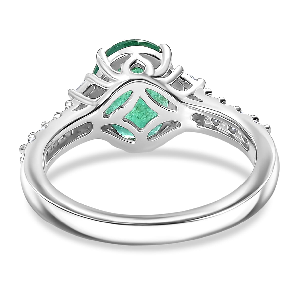 Certified & Appraised D'Joy Premium Kagem Zambian Emerald, Moissanite Ring in Rhodium Over Sterling Silver (Size 10.0) 2.10 ctw image number 4