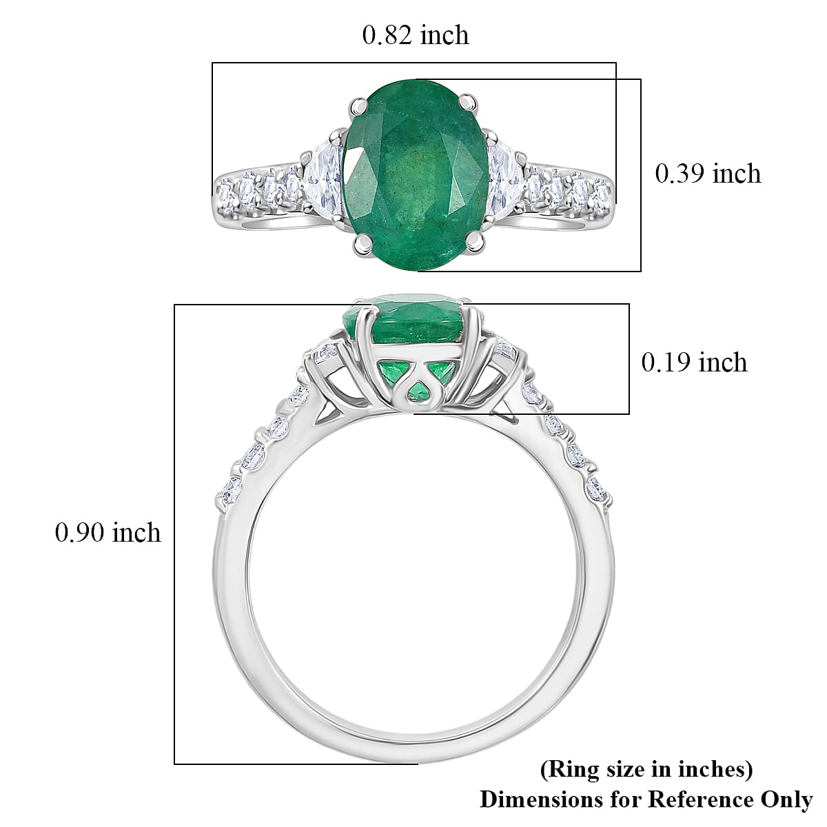 Certified & Appraised D'Joy Premium Kagem Zambian Emerald, Moissanite Ring in Rhodium Over Sterling Silver (Size 10.0) 2.10 ctw