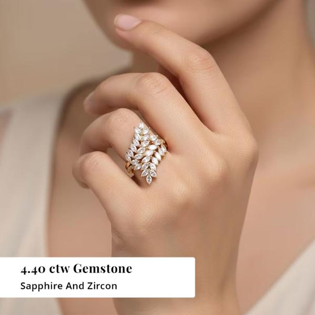 EverTrue Lab Created White Sapphire 4.40 ctw Leaf Vine Ring in 18K YG Plated (Size 6.0) image number 1