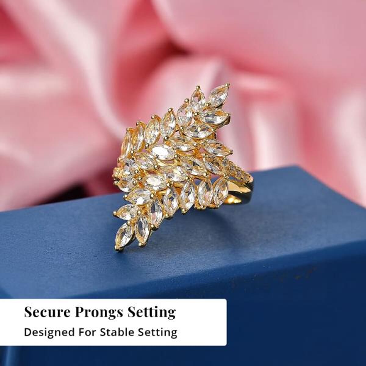 EverTrue Lab Created White Sapphire 4.40 ctw Leaf Vine Ring in 18K YG Plated (Size 6.0) image number 3