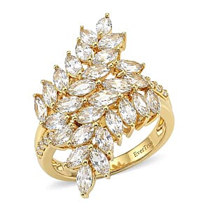 EverTrue Lab Created White Sapphire 4.40 ctw Leaf Vine Ring in 18K YG Plated (Size 8.0)