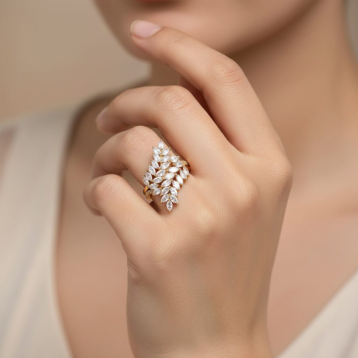 EverTrue Lab Created White Sapphire 4.40 ctw Leaf Vine Ring in 18K YG Plated (Size  9.0) image number 2