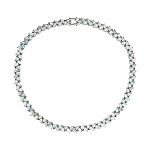 D'Joy Premium Ethiopian Welo Opal and Kagem Zambian Emerald 36.35 ctw Vine Leaf Necklace in Rhodium Over Sterling Silver 18 Inches 