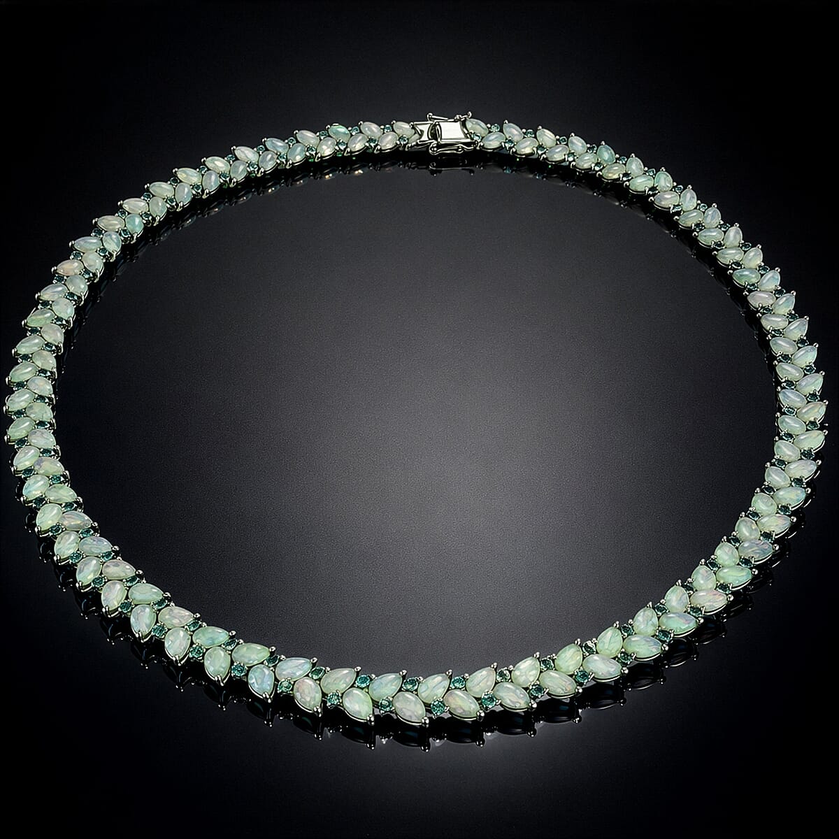 D'Joy Premium Ethiopian Welo Opal and Kagem Zambian Emeral 36.35 ctw Necklace in Rhodium Over Sterling Silver 18 Inches image number 1