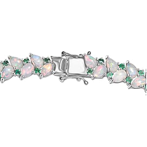 D'Joy Premium Ethiopian Welo Opal and Kagem Zambian Emerald 36.35 ctw Vine Leaf Necklace in Rhodium Over Sterling Silver 18 Inches 
