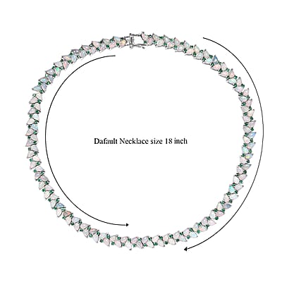 D'Joy Premium Ethiopian Welo Opal and Kagem Zambian Emerald 36.35 ctw Vine Leaf Necklace in Rhodium Over Sterling Silver 18 Inches 