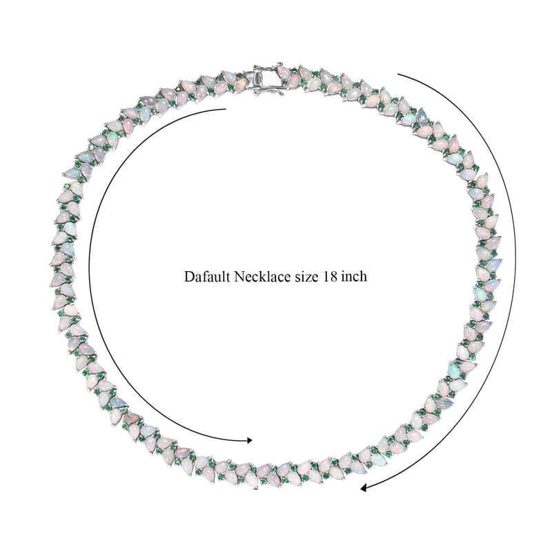 D'Joy Premium Ethiopian Welo Opal and Kagem Zambian Emerald 36.35 ctw Vine Leaf Necklace in Rhodium Over Sterling Silver 18 Inches 