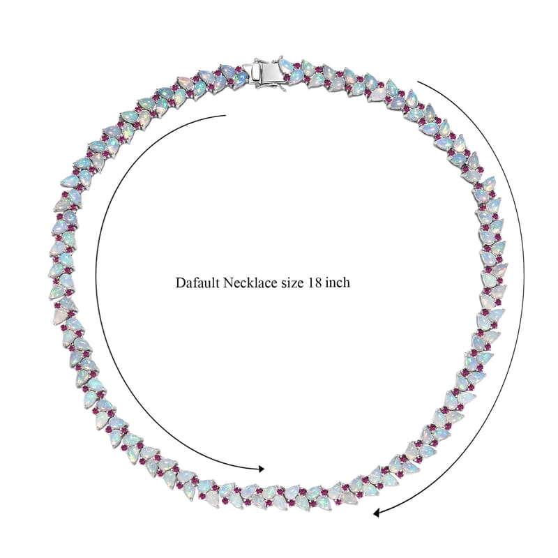 D'Joy Premium Ethiopian Welo Opal and Niassa Ruby (FF) 39.15 ctw Vine Leaf Necklace in Rhodium Over Sterling Silver 18 Inches 