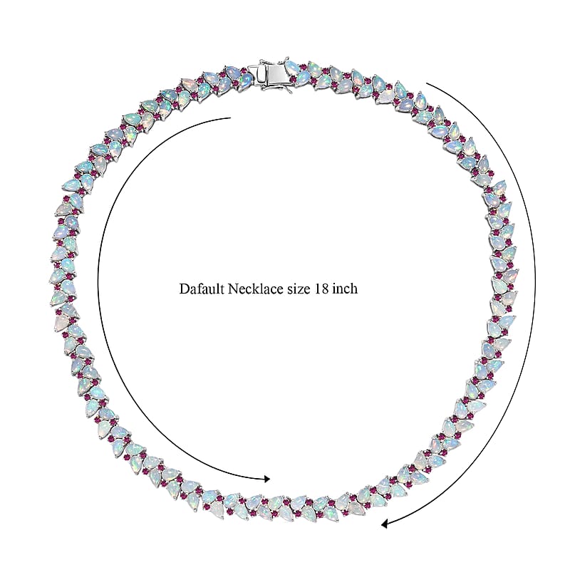 D'Joy Premium Ethiopian Welo Opal and Niassa Ruby (FF) 39.15 ctw Vine Leaf Necklace in Rhodium Over Sterling Silver 18 Inches 