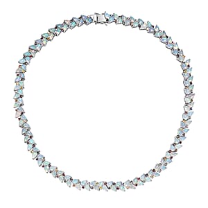 D'Joy Premium Ethiopian Welo Opal and Multi Sapphire 46.15 ctw Vine Leaf Necklace in Rhodium Over Sterling Silver 18 Inches 